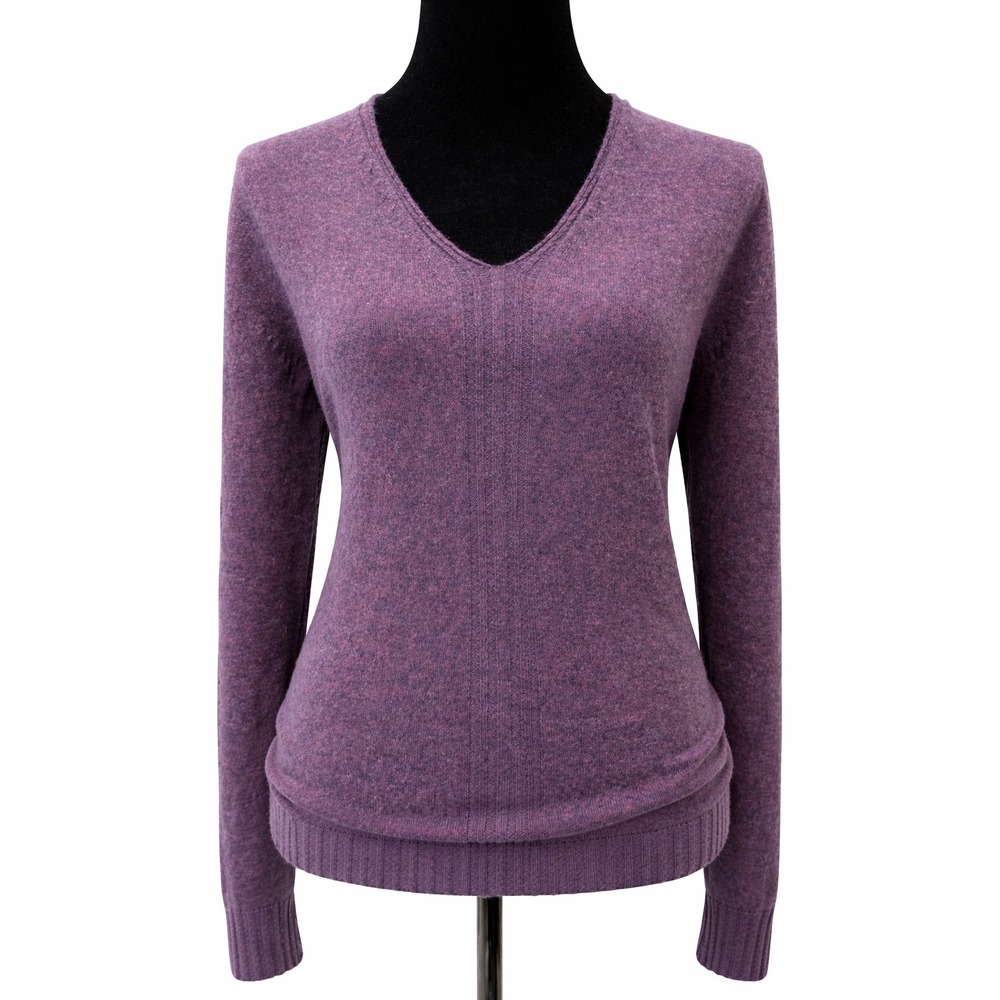 Etro Milano Womens Pullover V-Neck Sweater‎ Purple Heathered 100% Cashmere Italy